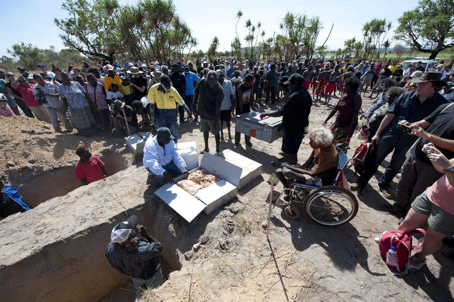 Aboriginal bones are returned to their homeland after being stolen 50 years ago, and a traditional ceremony is held to mark the occasion in Oenpelli, NT, July 2011.