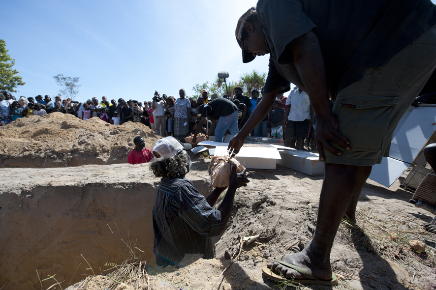 Aboriginal bones are returned to their homeland after being stolen 50 years ago, and a traditional ceremony is held to mark the occasion in Oenpelli, NT, July 2011.