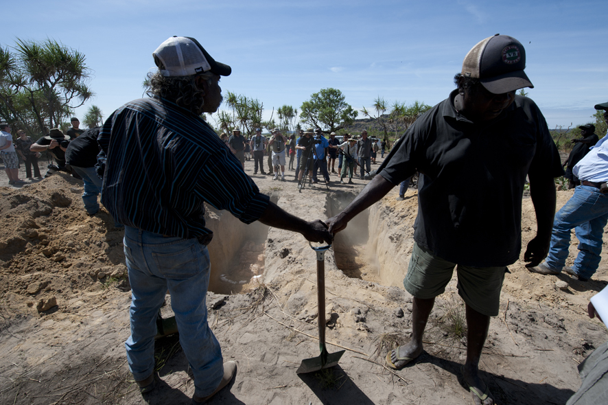 Aboriginal bones are returned to their homeland after being stolen 50 years ago, and a traditional ceremony is held to mark the occasion in Oenpelli, NT, July 2011.